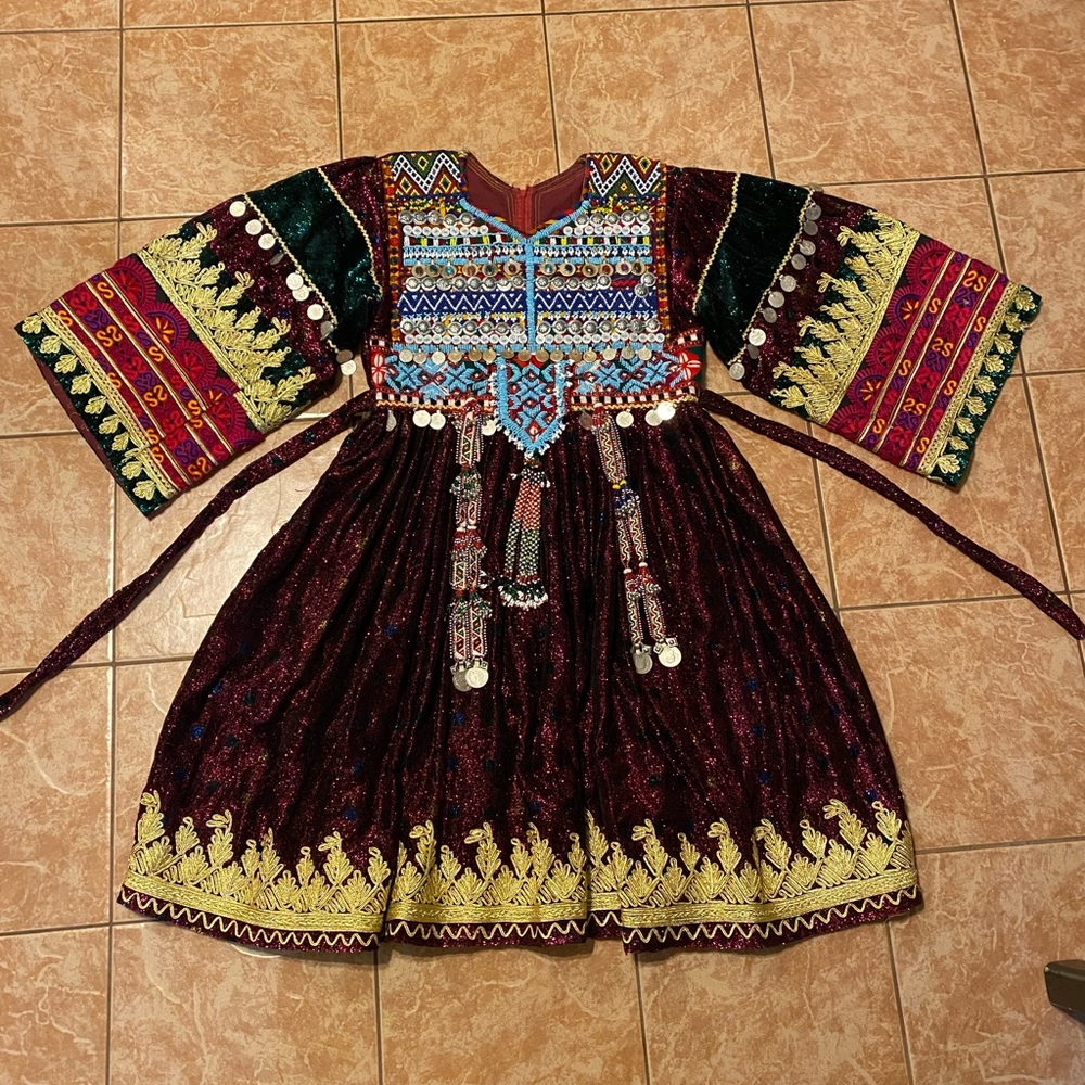 Afghan Kuchi Dress Sparkly Pink and blue